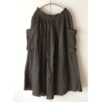 ●ガーゼのギャザースカート(ポケット付)/濃茶 ※受注製作