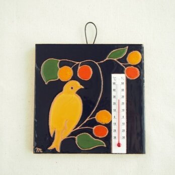 【受注生産品】タイル温度計（鳥）濃紺の画像