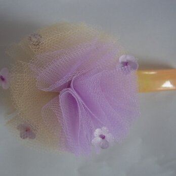 ぽんぽんチュールのヘアクリップ（薄紫小花）の画像