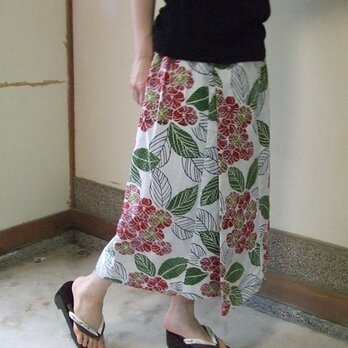 ゆかたリメイク☆紫陽花☆着物みたいな打ち合わせのギャザースカートの画像