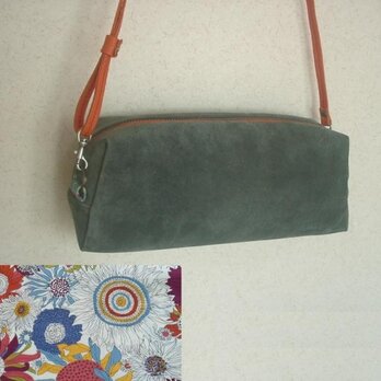 3way長財布ポシェット、スエード×リバティ...グレー