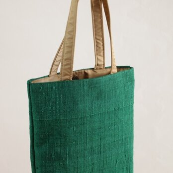 手織り紬　トートバッグ（グリーン）の画像