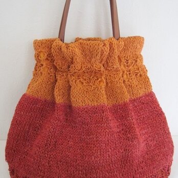 夏物セール☆麻糸編み二色かばんの画像