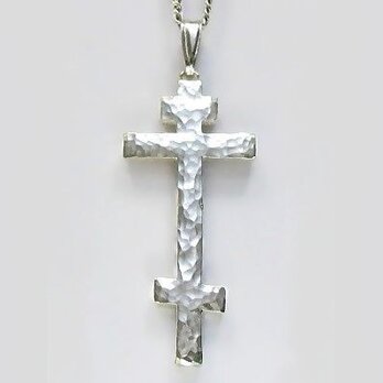 ロシア正教のクロス（八端十字架）　槌目光沢仕上げの縦長のロシア十字架　rc25　好評ですの画像