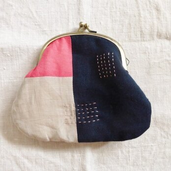 がま口ポーチ pink&dark blue