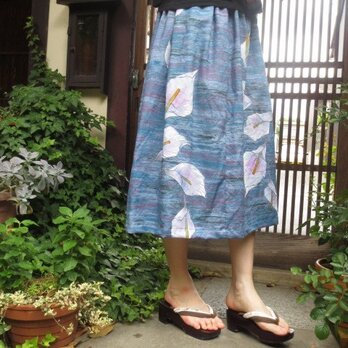 夏最終☆水芭蕉柄の浴衣スカート☆地色も美しい75㎝丈の画像