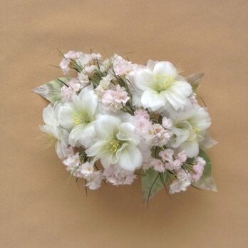 八重桜と小花のブーケ * シルク製 * 髪飾りの画像