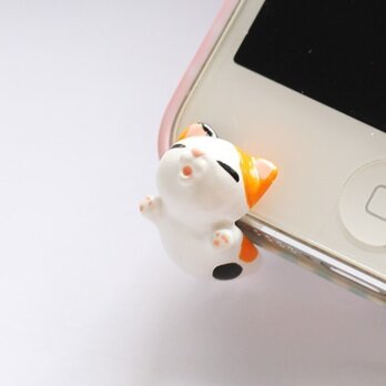 猫えびぞり（多機種ok）イヤホンジャック　【ミケ】