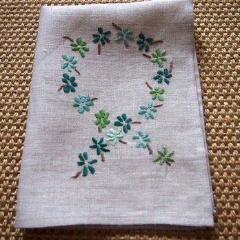 緑色の小花デザイン　刺繍のリネン・クロスの画像