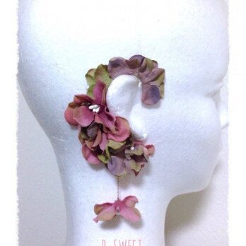 紫陽花のイヤーフックA  (アンティークピンク)右耳用の画像
