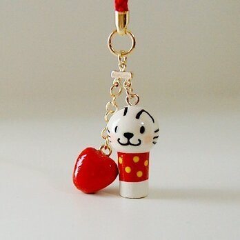 ＊miniこけし＊白猫♥ハートのストラップ＊
