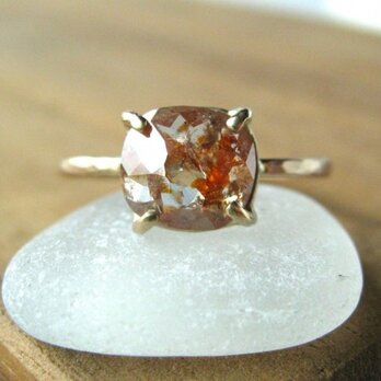 Red Translucent Diamond Ring 14k