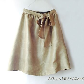 秋冬に＊シルクのスカート*リボン付き（グリーンゴールド）