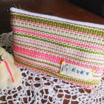 (さらに値下げしました♪)手織りポーチ（ピンク）の画像