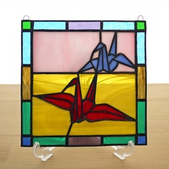 ステンドグラス ミニパネル 折り鶴 15cmの画像