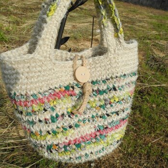 さき布＋麻ひもバッグ