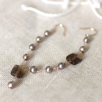 オータムカラー*スモーキークオーツのロングピアス***