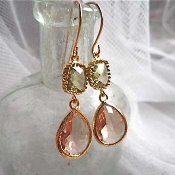 ☆再販　Olive and Peach フレームドストーンピアス