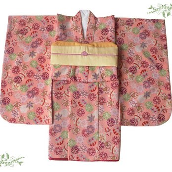 さんご色に小毬/着物セット90-110