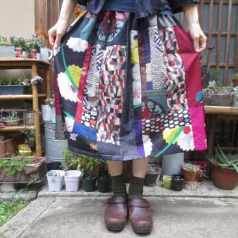銘仙リメイク☆レトロで華やかお出かけパッチスカート78㎝丈