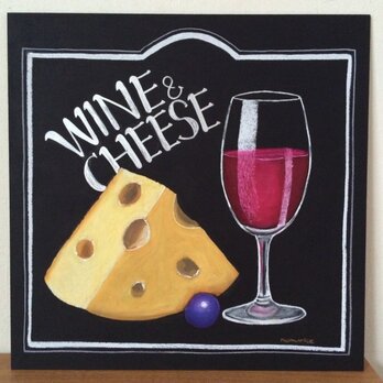 チョークアート ワインとチーズの画像