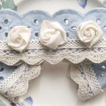 New ☆ブルー＆レース　リボン　バレッタ