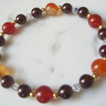 カーネリアン＋ガーネット＋スワロフスキークリスタル　ブレスレット