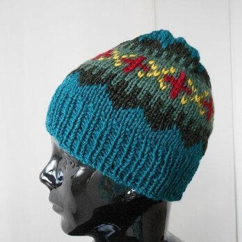 エメグリーンの編み込み帽子の画像