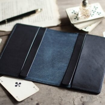 墨藍染め革　文庫本サイズ　ブックカバー　一点物