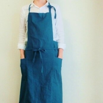 ワークエプロン　キャンバスリネン　アクアブルー