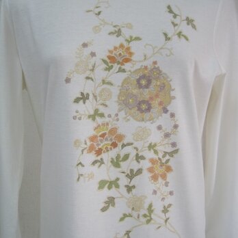 草花に丸紋 長袖Ｔシャツ(ＬＬサイズ)