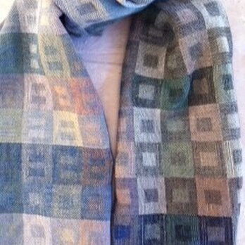■手織り/木綿藍濃淡/スクエア・ストールの画像