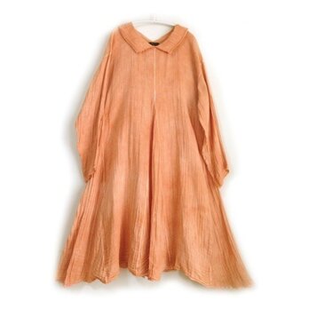 春色のふんわりAラインのガーゼワンピース/べんがら染め 鉄朱/医療用ガーゼ服