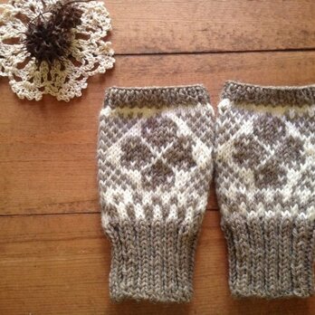 北欧伝統柄(ベージュ生成) 指なしミトン