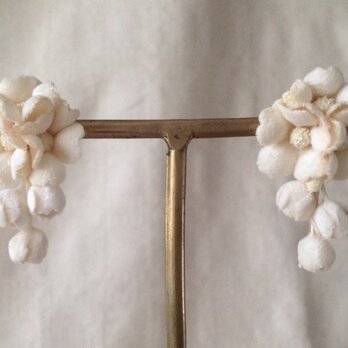 染め花の小花と蕾のピアスB(オフホワイト)の画像