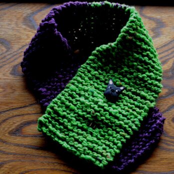 毛糸の襟巻きwith BUHI(黄緑紫）の画像