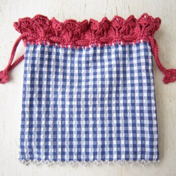 【Ｈ様オーダー品】ギンガムチェックふち編み巾着の画像