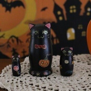 ハロウィンの黒猫マトリョーシカ（再販）の画像