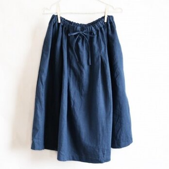linen gathertack skirt_ navy
