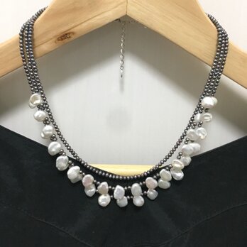PN-14ネックレス　淡水真珠花びらツートーン