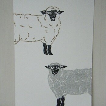 葉書〈羊2匹（タテ）－3〉の画像