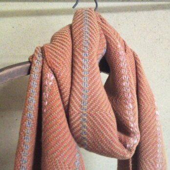 手織り マフラー　オレンジ・ベージュ　ストライプの画像