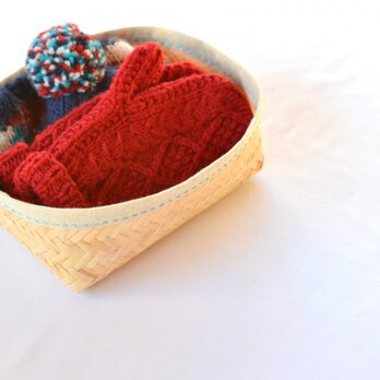 ひのき材で編み込んだ長かご（ベージュ×ブルー）