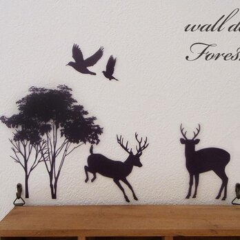 ウォールデコ　森と鹿と鳥の画像