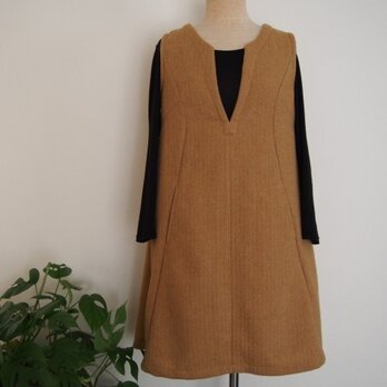 ジャンバースカート　ヘリンボーン柄リネンウールツイード　　