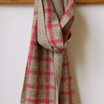 ホームスパンマフラー　ピンク格子