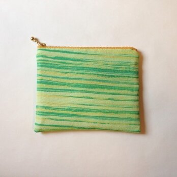 絹手染ポーチ（12cm×15cm 横・黄緑）の画像