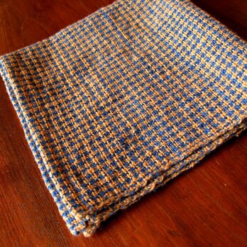 藍と茶綿の手織り小布の画像