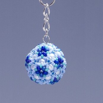 星型の花模様のボールの携帯ストラップ・ブルー&ターコイズの画像