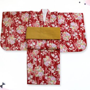 たて縞に花くす玉/赤/90-110